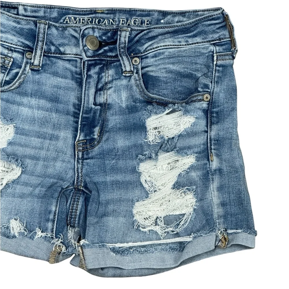American Eagle Next Level Stretch Shredded Raw Hem Cutoff Distressed Shorts 6